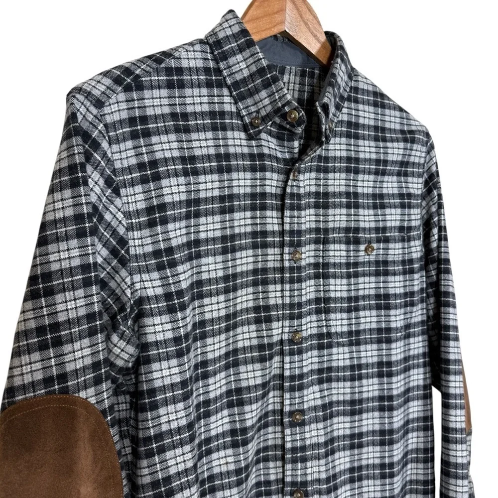 J.Crew Black White Plaid Button Down Shirt Elbow Patches Mens Size Small